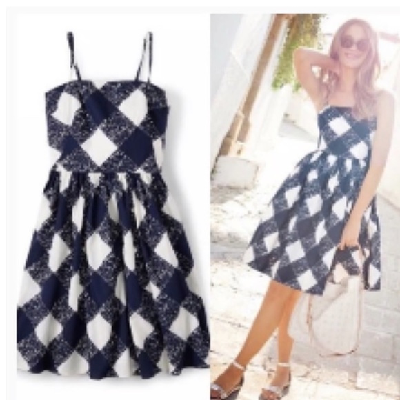 Motherhood Maternity Strapless Midi Dress Navy Blue White Check Size Large - Picture 1 of 14
